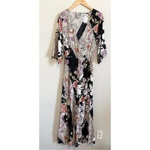 Jaase Black Floral Bohemian Lightweight Wide Leg Jumpsuit Size Medium